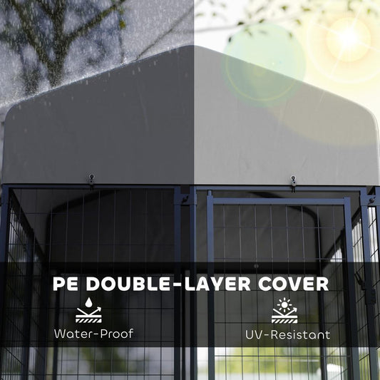 US Local Welded Wire Outdoor Dog Kennel With 360 Rotating & 4 Levels Adjustable Bowls, Waterproof Cover, 3.9 X 3.9 X 6