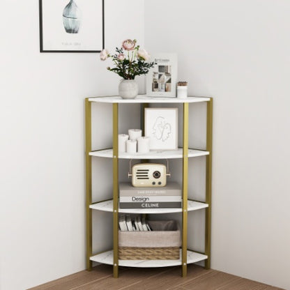 US Local 4-Tier Corner Open Shelf,Bookcase Freestanding Shelving Unit,Plant Stand Small Bookshelf For Living Room, Home Office, Kitchen, Small Space