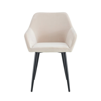 US Local Leisure Modern Living Dining Room Accent Arm Chairs Club Guest With Strong Black Metal Legs, Set Of 2, TEDDY Fabric Beige