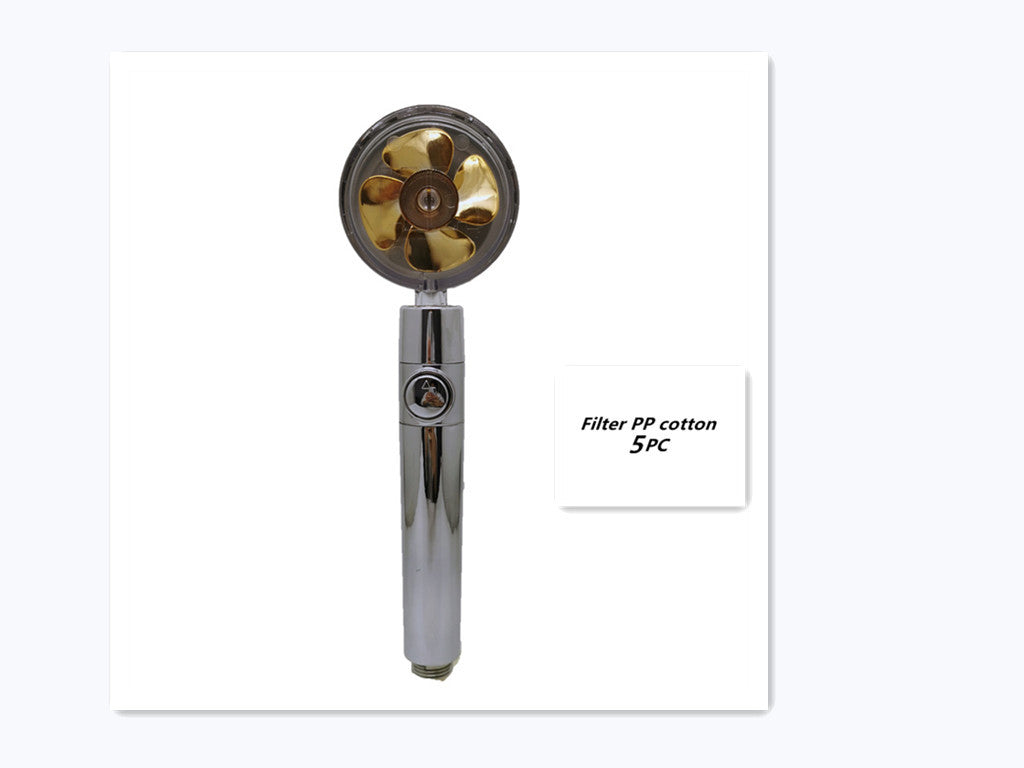 US Local Propeller Driven Shower Head With Stop Button And Cotton Filter Turbocharged High Pressure Handheld Shower Nozzle