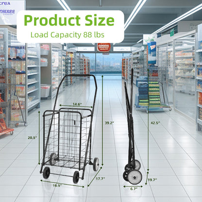 US Local Only Supports Self Pickup Foldable Shopping Grocery Cart With Rollers For Storage, Laundry, Reading, Luggage Travel, Compact And Portable, Black