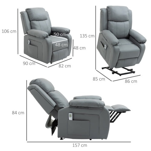 UK Local HOMCOM Riser And Recliner Chair With Massage, Heat, Power Lift Recliner Chair For Elderly With Remote Control, Extended Footrest, Dual Side Pockets, Overstuffed Electric Reclining Armchair