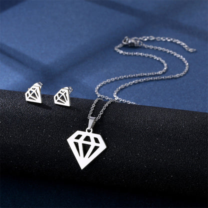 Stainless Steel Necklace Ear Stud Combination Suit