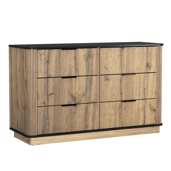 US Local Modern Multi-functional Six-drawer MDF Cabinet,The Perfect Combination Of Rounded Corners And Multifunctional Design, With Product Dimensions