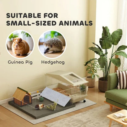 US Local Small Animal Cage With Removable Pet Playpen, Guinea Pig Cage With Waterproof Pad