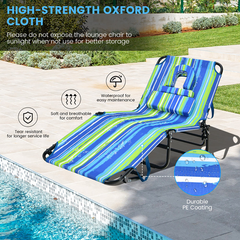 US Local Beach Chaise Lounge Chair With Face Hole And Removable Pillow