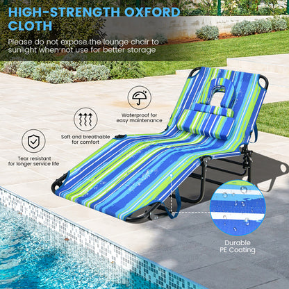 US Local Beach Chaise Lounge Chair With Face Hole And Removable Pillow