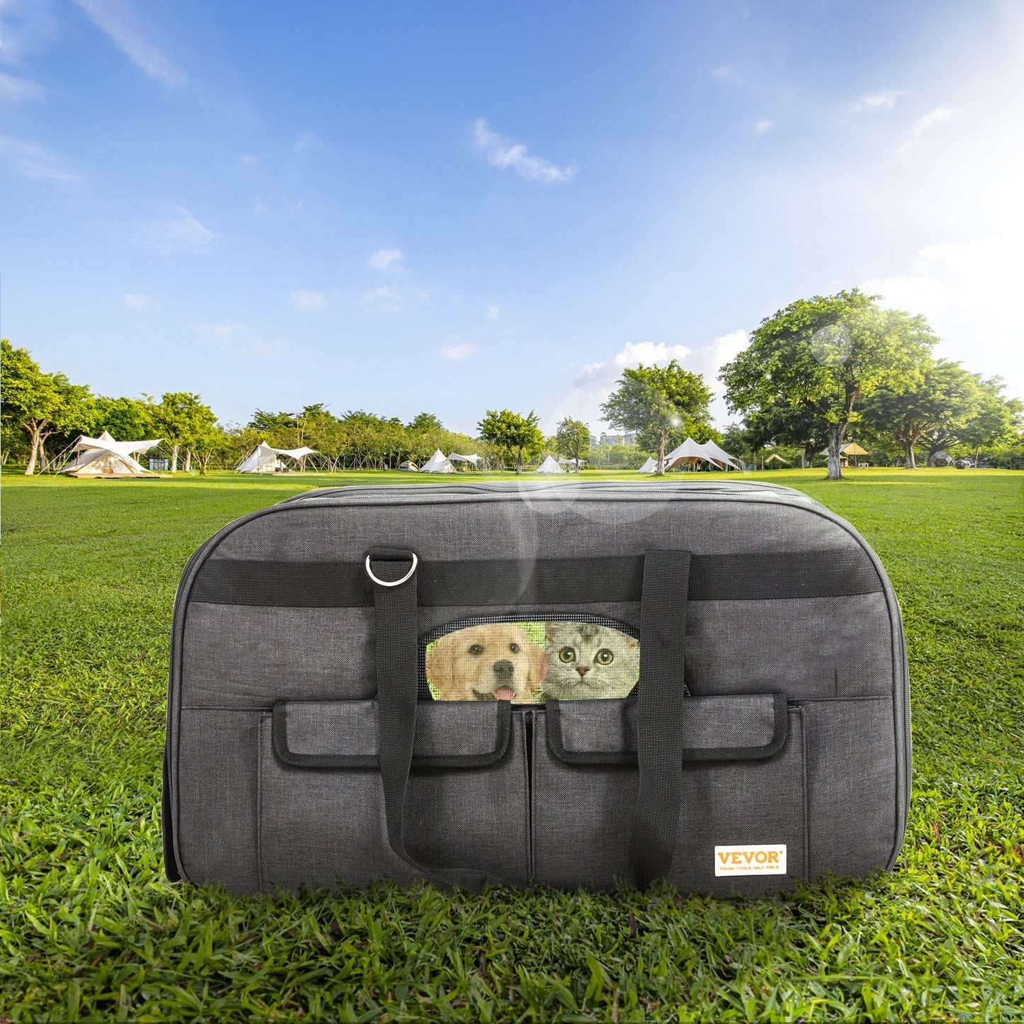 US Local Cat Carrier With Wheels, Rolling Pet Carrier With Telescopic Handle And Shoulder Strap, Dog Carrier With Wheels For Pets Under 35 Lbs, With 1 Folding Bowl, Black