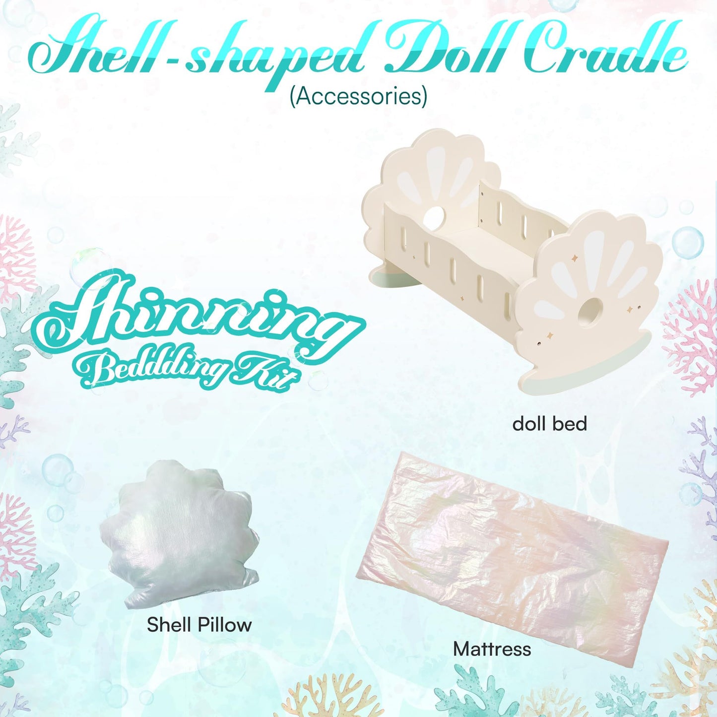 US Local ROBOTIME Baby Doll Crib, Baby Doll Bed, Doll Rocking Cradle Baby Doll Accessories Furniture With Bedding For 18 Inch Dolls