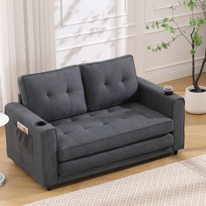 US Local VIDEO Provided 3-in-1 Upholstered Futon Sofa Convertible Sofa Bed,Foldable Tufted Loveseat With Pull Out Sleeper Couch Bed