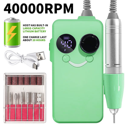 US Local 40000RPM Nail Drill Professional Cordless Electric Nail Drill Machine Rechargeable Portable Acrylic Gel Grinder Tools With 6 Bits And Sanding Bands For Manicure Pedicure Carve Polish