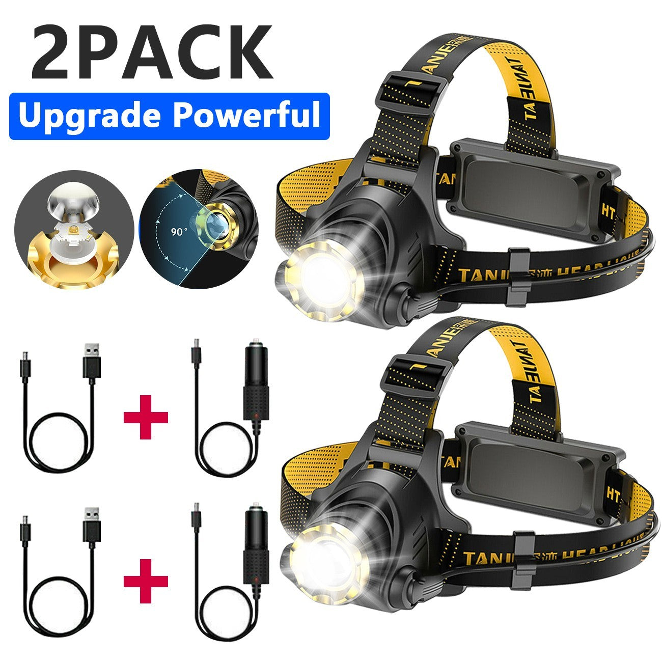 US Local LED Headlamp Rechargeable Head Torch Zoom Headlight Lamp Powerful Flashlight Fishling Driving Camping Light With 3 Modes Work Light