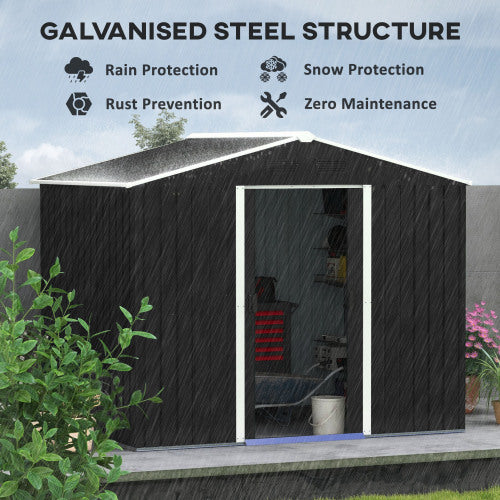 UK Local Outsunny 7.7 X 5.7ft Metal Garden Shed, Galvanised Outdoor Tool Storage House With Ventilation Slots And Sliding Doors, Grey