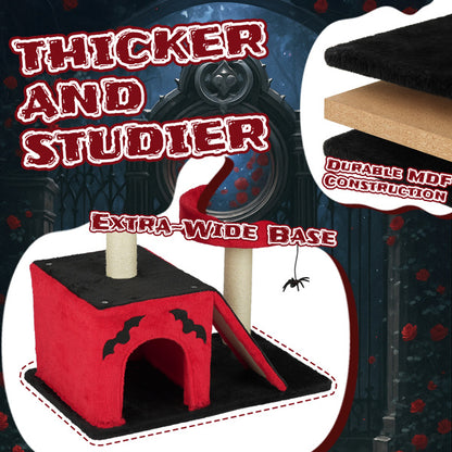 US Local Halloween Cat Climbing Frame Gothic Cat Tree, Cat Tower With Spacious Cat Condo, 2 Padded Perches, Spider Toy, Scratching Posts, Scratching Ladder For Large Cats, Red & Black