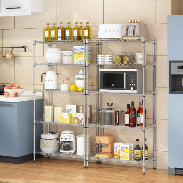 US Local Carbon Steel Rectangular Metal 5-layer Storage Rack - Silver Gray