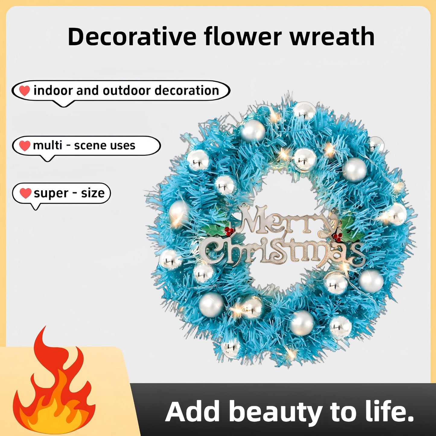 US Local 1 Piece Of 24-inch Blue-themed Garland, With Silver Balls And Christmas Letter Accessories, Optionally With Lights