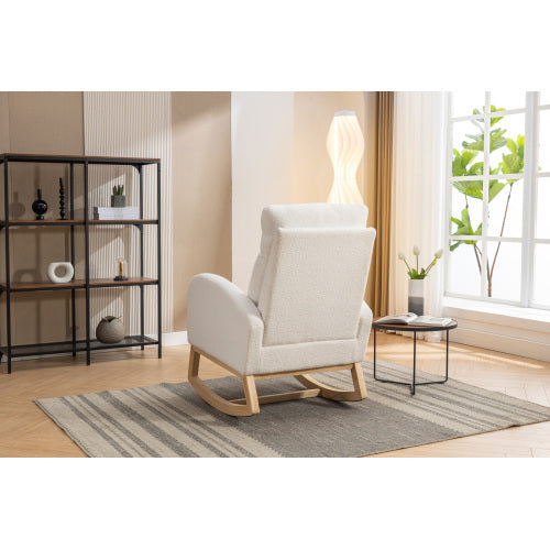 UK Local Mid Century Modern Teddy Fabric Upholstered Rocking Chair Padded Seat For Living Room Bedroom, Beige