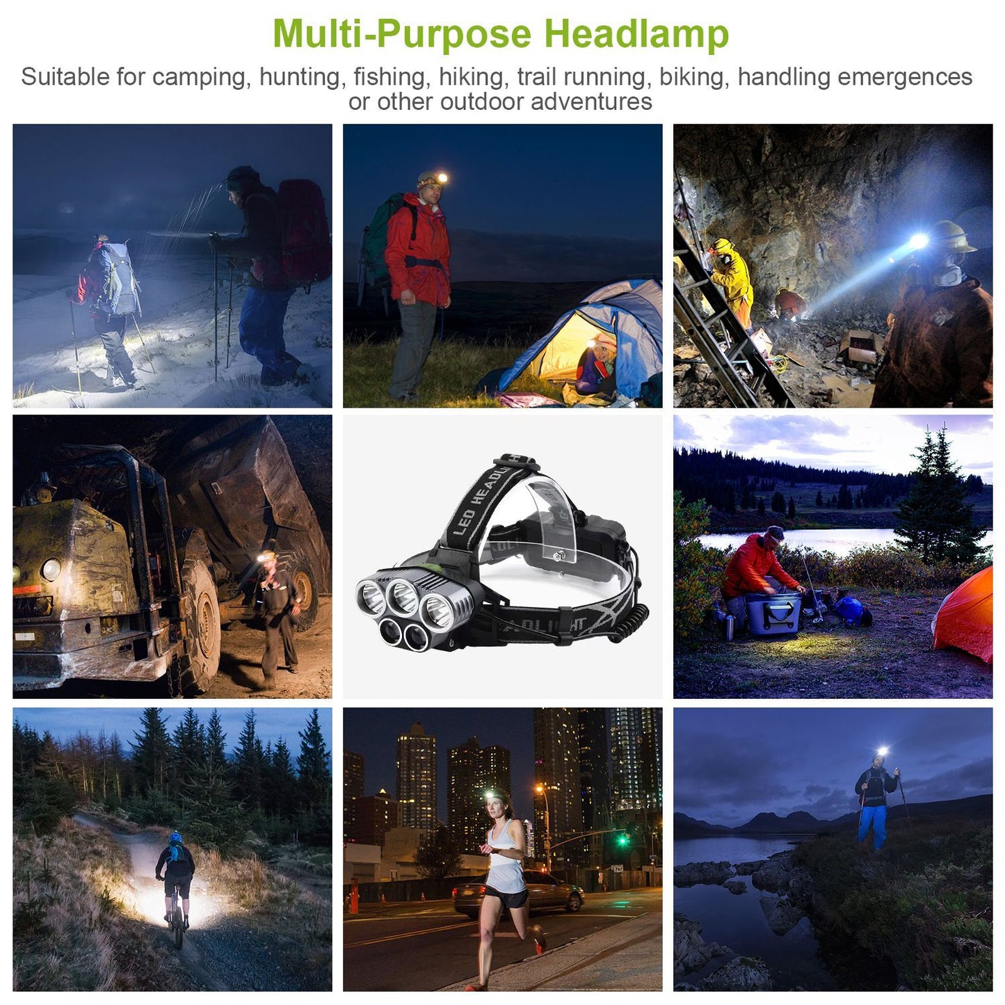US Local Rechargeable Headlamp 20000 Lumen LED Headlight 6 Modes Headlamp Flashlight For Camping Cycling Hiking Hunting Emergency
