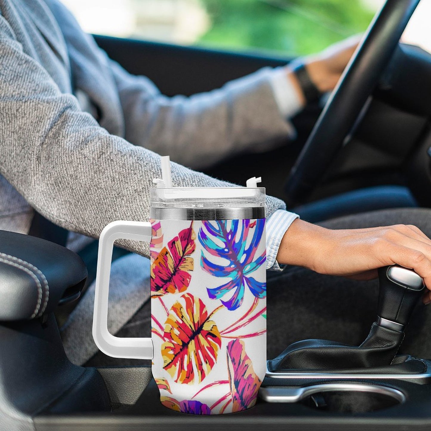 PHDT00414 POD US Local Tumbler 40 oz Large Capacity Car Cup Monstera, Summer, Dazzling, Tropical