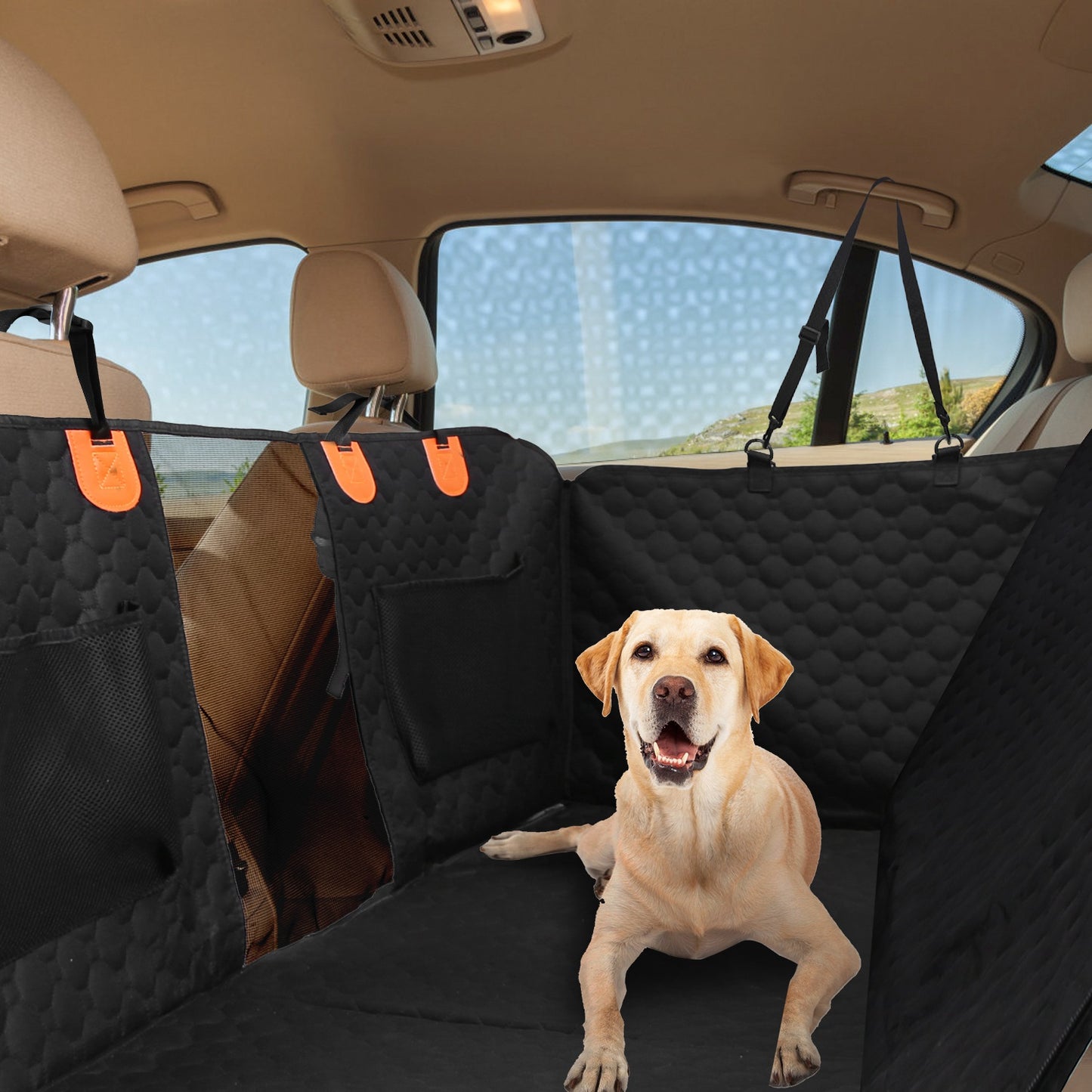 US Local Dog Car Back Seat Cover With Zipper Mesh Window Storage Bags Waterproof 600D Oxford Cloth Car Seat Protector With Slide Flaps For Cars Trucks SUVs