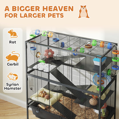 US Local 5 Tier Hamster Cage, Rolling Rat Cage With Deep Tray, Storage Shelf, Big Exercise Wheel, Hut, Tube System