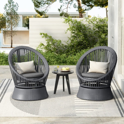 US Local Set Of 2  26.7 Modern Gray Wicker Lounge Chair With Rattan And Iron Frame, Featuring A Stylish Round Design, Perfect For Living Room, Patio, Or Balcony Relaxation