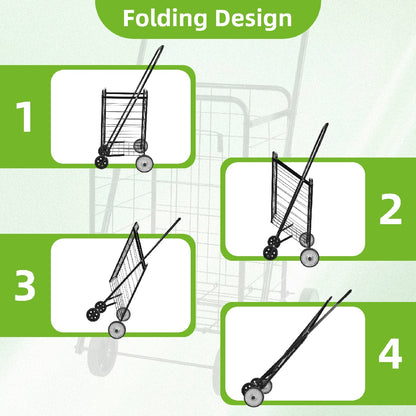 US Local Only Supports Self Pickup Foldable Shopping Grocery Cart With Rollers For Storage, Laundry, Reading, Luggage Travel, Compact And Portable, Black