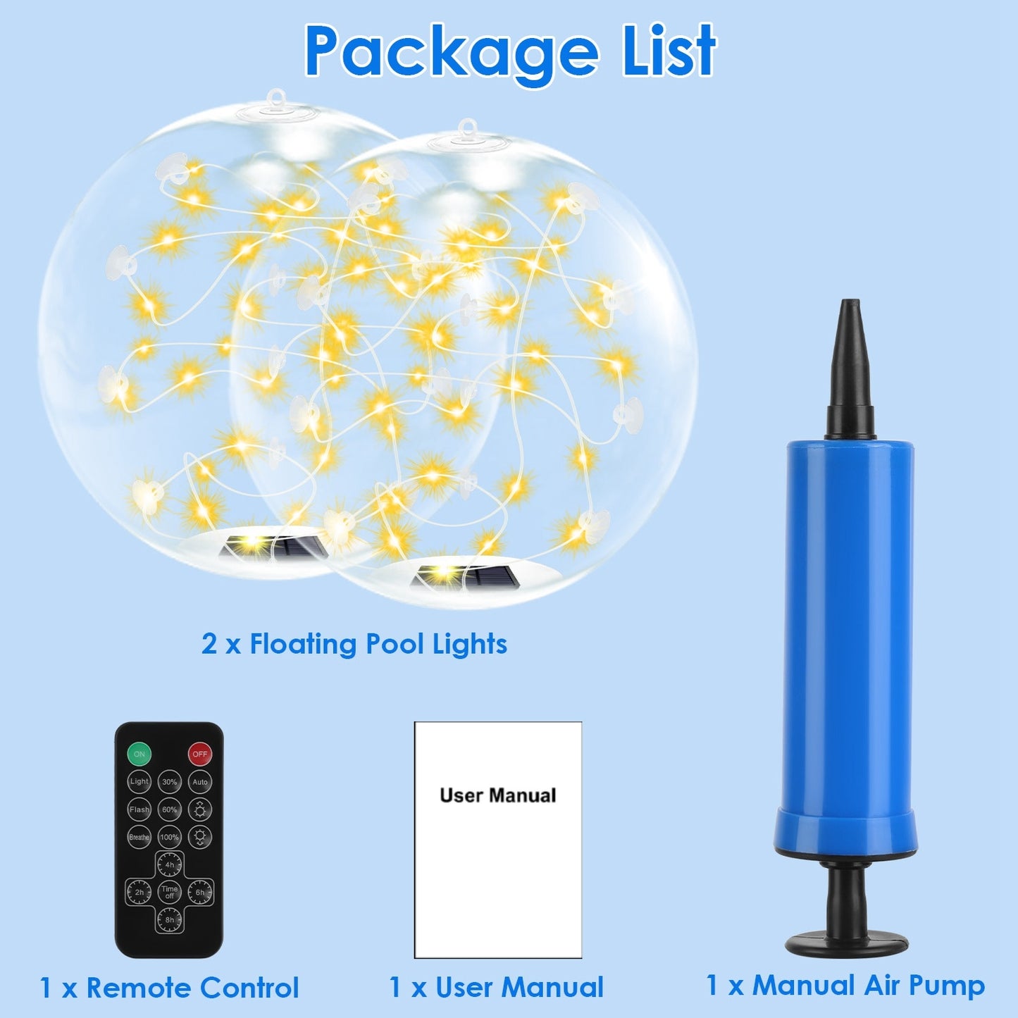 2Pcs Floating Pool Lights 14in Solar Powered Pool Balls IP68 Waterproof Inflatable Pool Decoration Lights With Remote Control 3 Light Modes Timer Adjustable Brightness