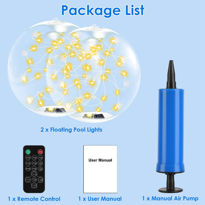 2Pcs Floating Pool Lights 14in Solar Powered Pool Balls IP68 Waterproof Inflatable Pool Decoration Lights With Remote Control 3 Light Modes Timer Adjustable Brightness