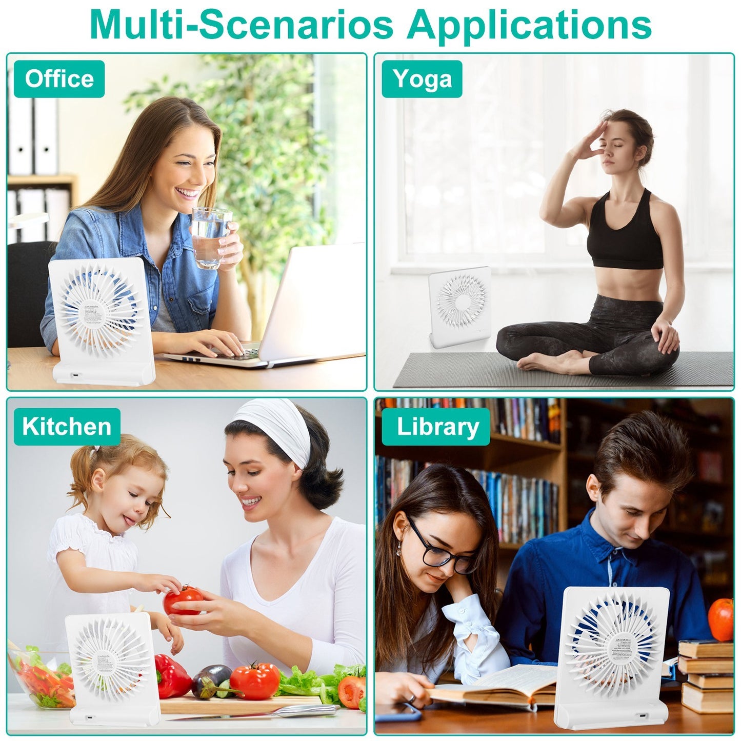 US Local Portable Desk Fan USB Rechargeable Table Cooling Fan Quiet 5 Blades Desktop Fan With 3 Speeds Ajustment For Bedroom Office