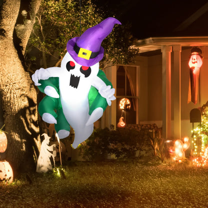US Local Outsunny 4ft Inflatable Halloween Decoration, Lighted Window Sticker Ghost In Hat, Blow Up Outdoor LED Yard Display, Waterproof