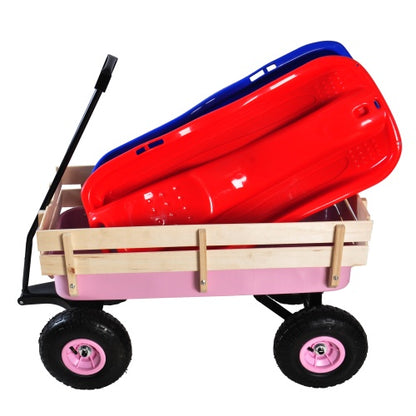 US Local Outdoor Wagon All Terrain Pulling Wood Railing Air Tires Garden Cart