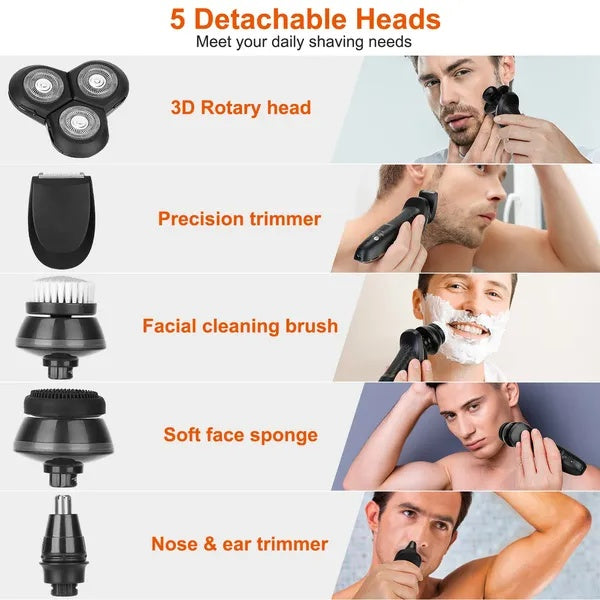 US Local 5 In 1 Electric Razor Shaver Rechargeable Cordless Head Beard Trimmer Shaver Kit IPX6 Waterproof Dry Wet Grooming Kit