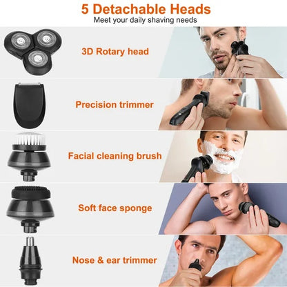 US Local 5 In 1 Electric Razor Shaver Rechargeable Cordless Head Beard Trimmer Shaver Kit IPX6 Waterproof Dry Wet Grooming Kit