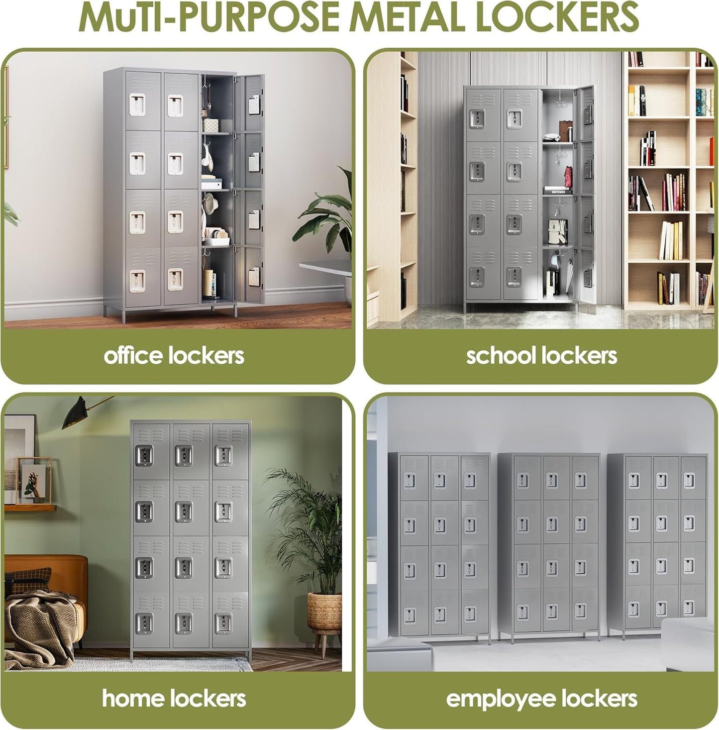 US Local Metal Lockers For Employees With 12 Door & Hooks,Metal Storage Locker With Lock For School Office Gym Bedroom Home,Assembly Required,12 Doors Light Grey