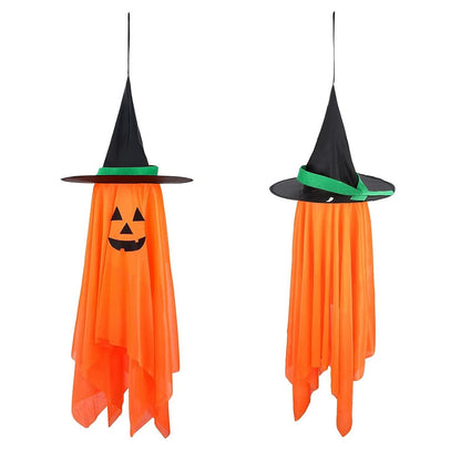US Local 2 Pcs Hanging Ghosts With Wizard Hat Snicker Scary Face Halloween Party Hanging Decorations Pumpkin Wizard Hat For Eave Tree Porch