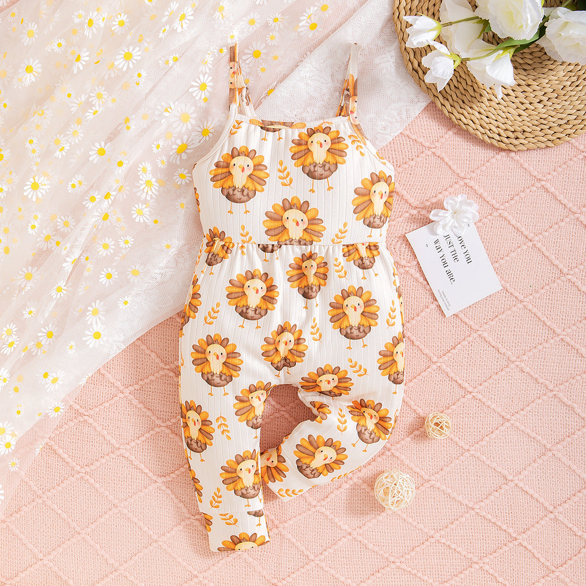 Baby Infant Toddler Romper Thanksgiving Cock Element Suspender Jumpsuit