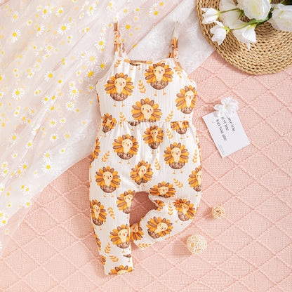 Baby Infant Toddler Romper Thanksgiving Cock Element Suspender Jumpsuit