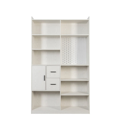 US Local Bookshelf And Bookcase With Pegboard And Drawer, 9 Cubby Display Book Shelves, Modern Wide Wood Shelving Unit For Living Room, White