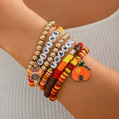 Thanksgiving Maple Leaf Acrylic  Creative Handmade Polymer Clay Beaded Bracelet Suit