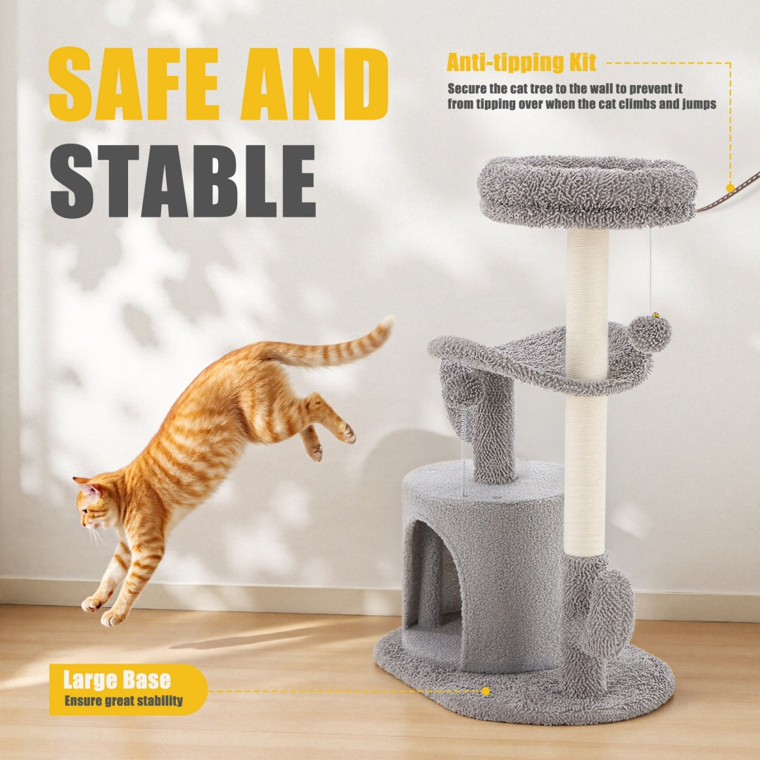 US Local Small Cat Tree Tower, 33 Cat Scratching Post With Curved Bed