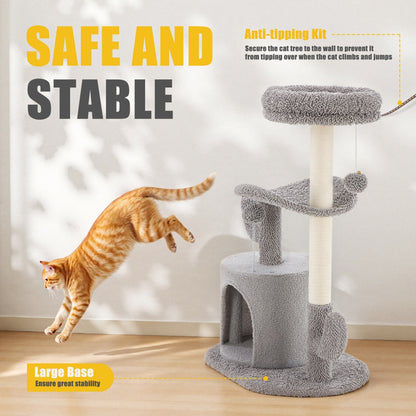US Local Small Cat Tree Tower, 33 Cat Scratching Post With Curved Bed