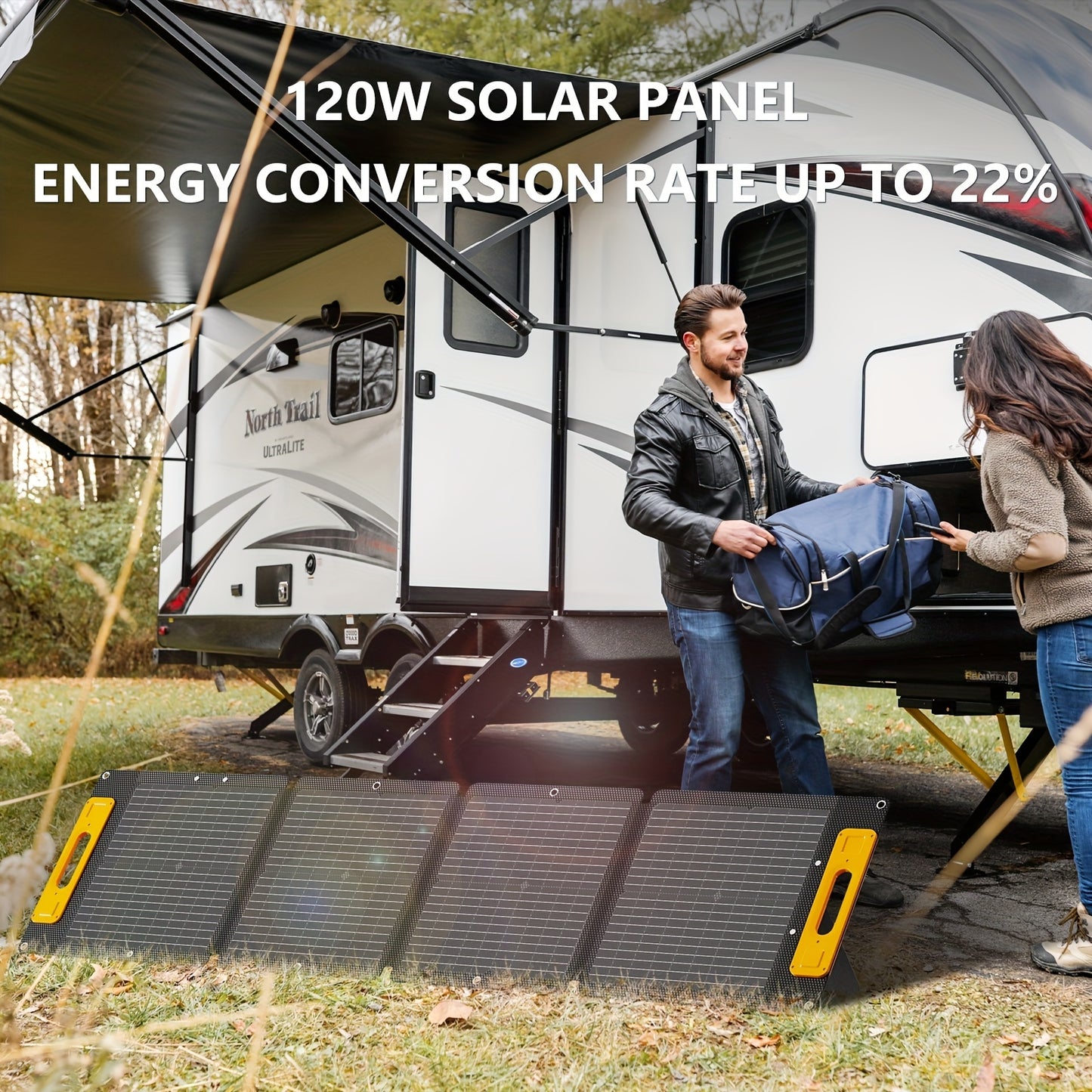 US Local 100W Portable Foldable Solar Charging Panel - High Efficiency With USB-C PD3.0, USB-A QC3.0 And DC 20V Output, Lightweight And Compact Design For Camping, Hiking, RV Outings And Outdoor Adventures