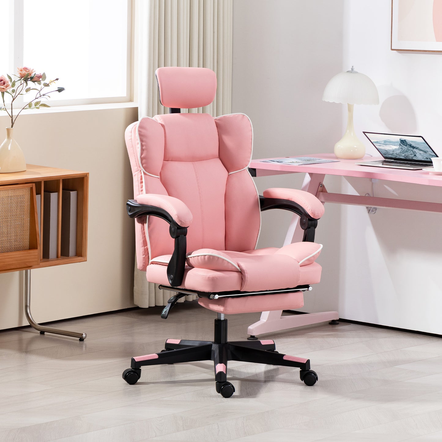 US Local PU Leather Office Chair, Executive Desk Chair With Headrest, Foot Rest, Swivel Wheels, Reclining Computer Chair