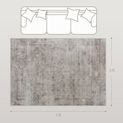 US Local Machine Washable Area Rug 5x7, Non-Slip Traditional Floor Carpet For Living Room, Bedroom, Light Mixed-Brown