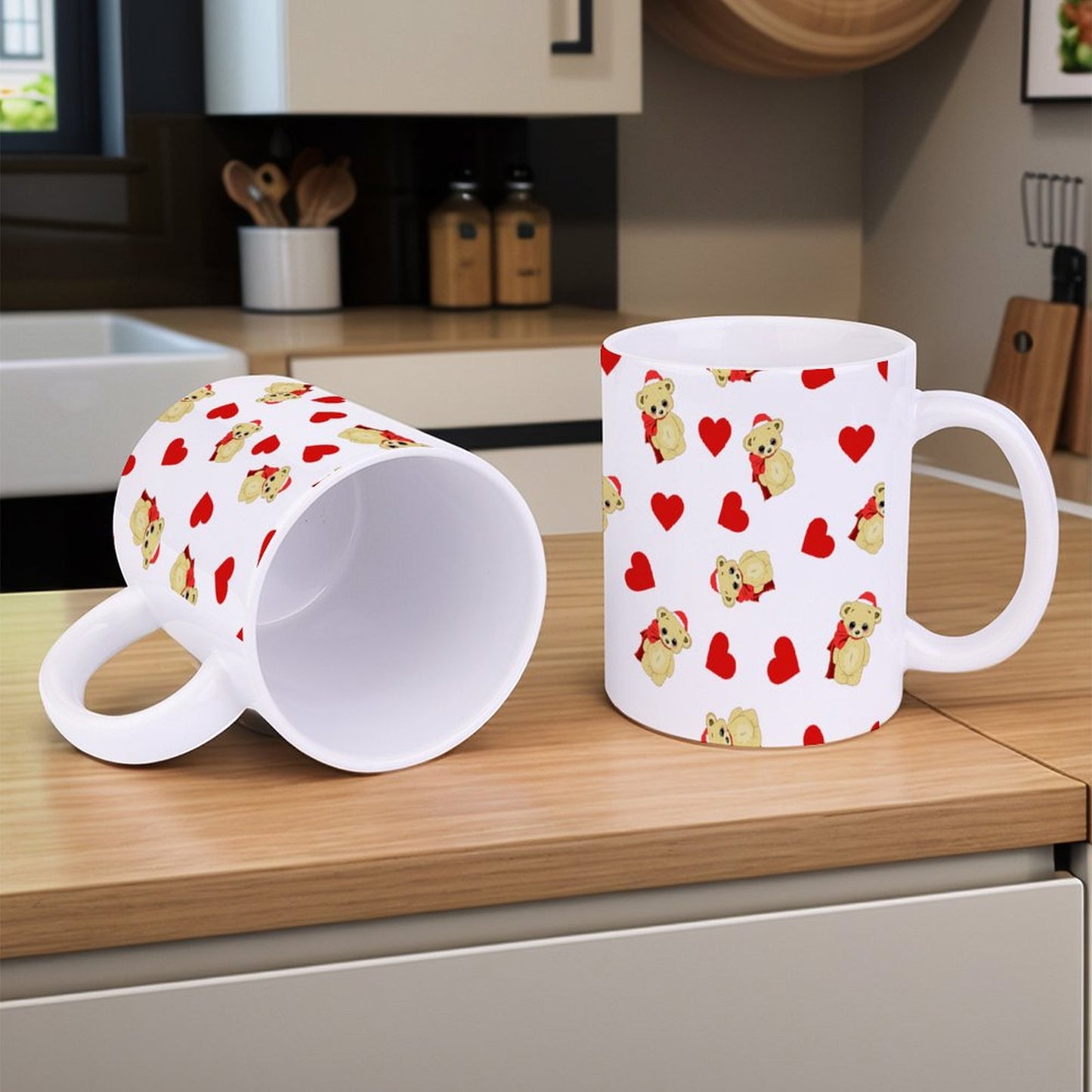 POD US Local White mug with full print, Christmas Teddy Bear, Love 0037