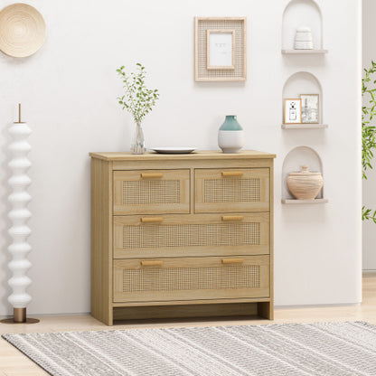 US Local 4 Drawer Rattan Cabinet, Suitable For Bedroom, Living Room, Dining Room, Hallway, Easy To Assemble