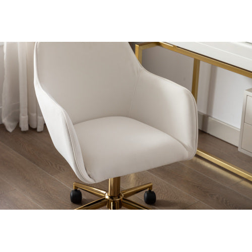 UK Local New Velvet Fabric Material Adjustable Height Swivel Home Office Chair For Indoor Office With Gold Legs,Coffee Ivory White
