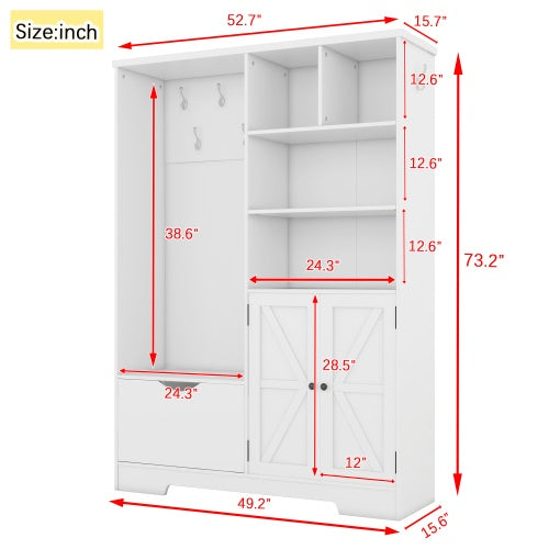 US Local Multi-functional Hall Tree With Storage Shelves Drawers And Cabinet, Elegant Hallway Shoe Cabinet With Bench, Modern Coat Rack With Hooks For Hallway Entryways
