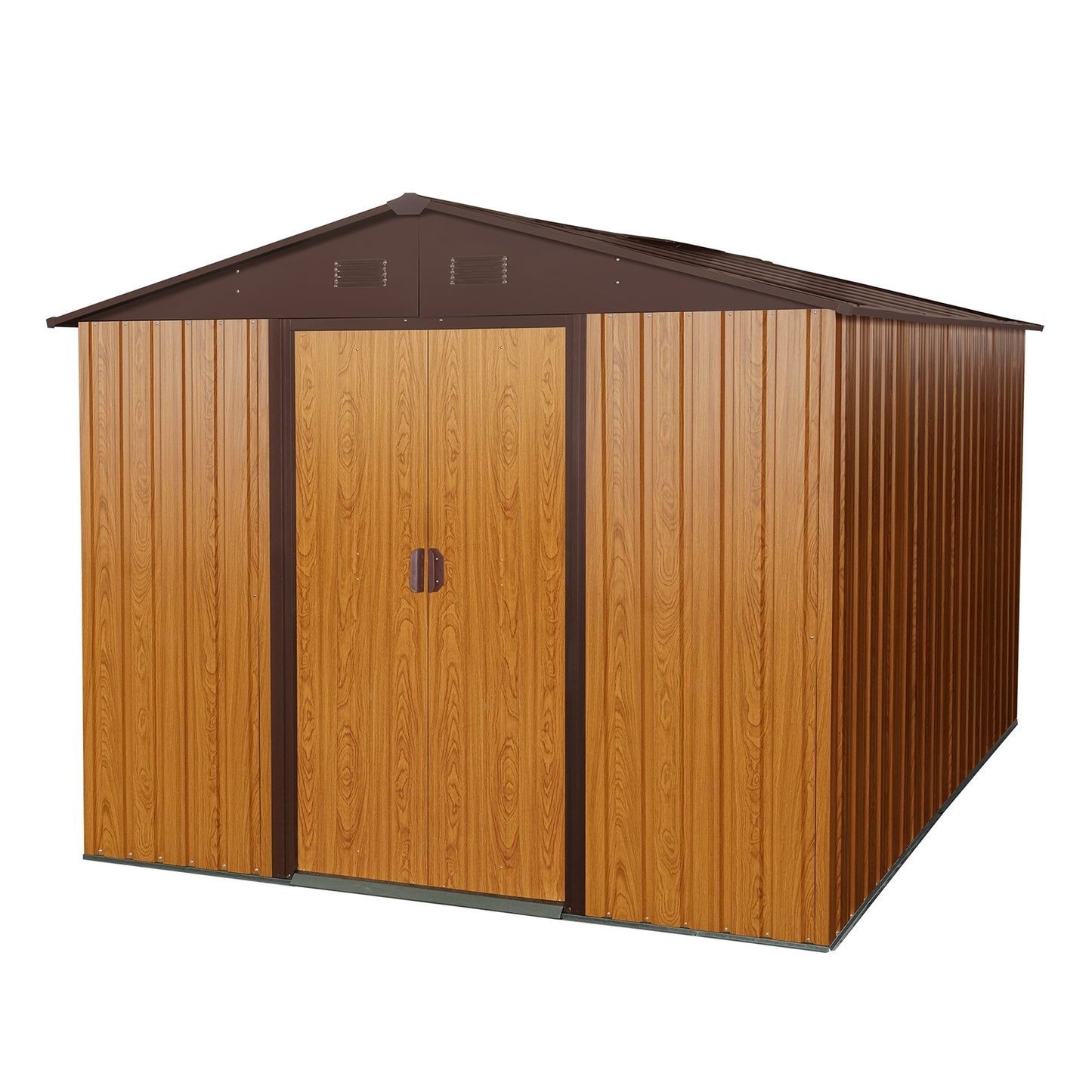 US Local 10ft X 8ft Outdoor Metal Storage Shed With Metal Floor Base,Coffee